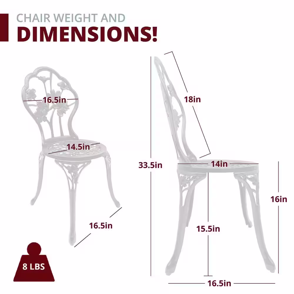 None Hibiscus 3-Piece Patio Bistro Table Set Cast Aluminum in Oil Rubbed Bronze Brown