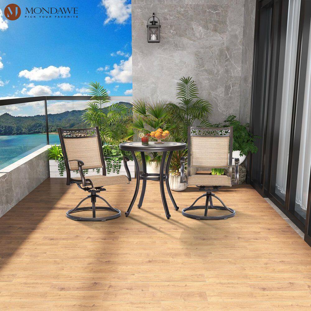 Mondawe Sauvignon Dark Gold 3-Piece Cast Aluminum Round 28 in. H Outdoor Bistro Set with Swivel Sling Chair