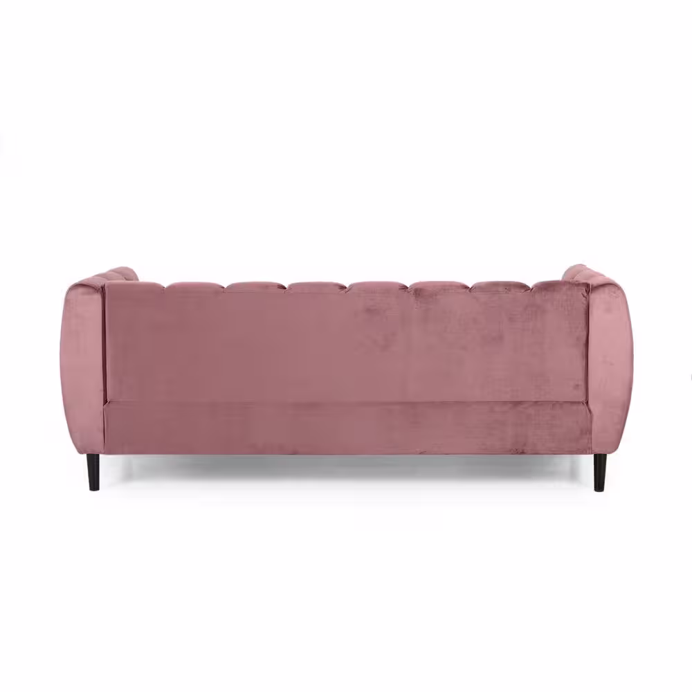 Noble House Bobran 83.25 in. Blush Solid Velvet 3-Seat Tuxedo Sofa
