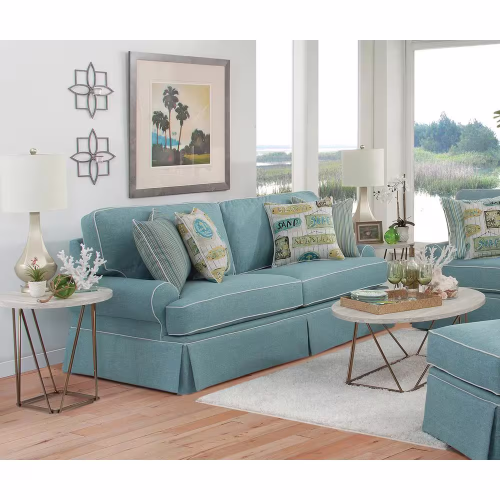 American Furniture Classics Coastal Aqua Collection 90 in Wide Aqua Blue Solid Fabric Queen Sofa Bed