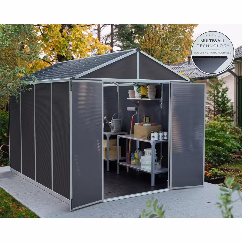 CANOPIA by PALRAM Rubicon 8 ft. x 10 ft. Dark Gray Polycarbonate Garden Storage Shed (77.2 sq. ft.)