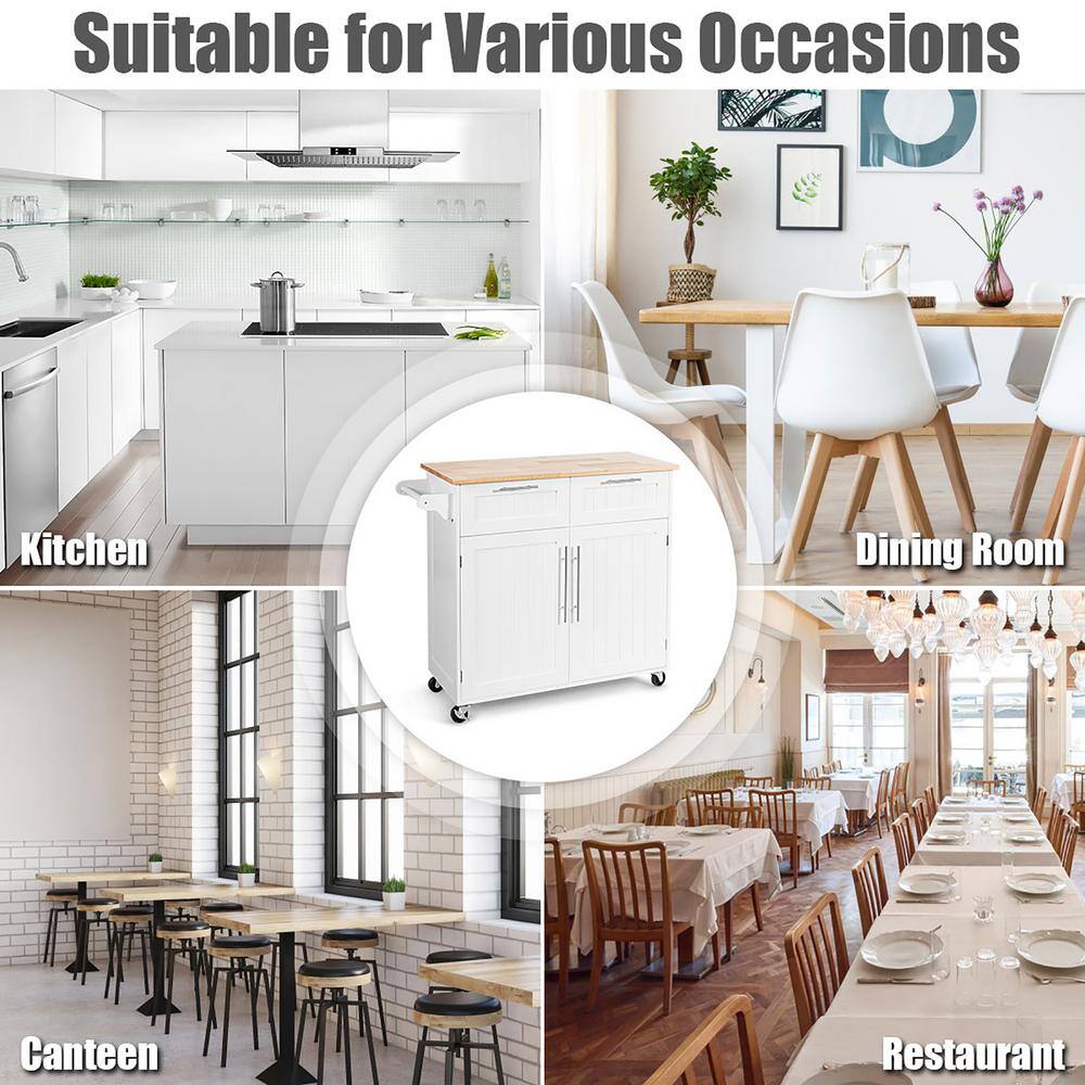 Costway White Kitchen Cart with Cabinet