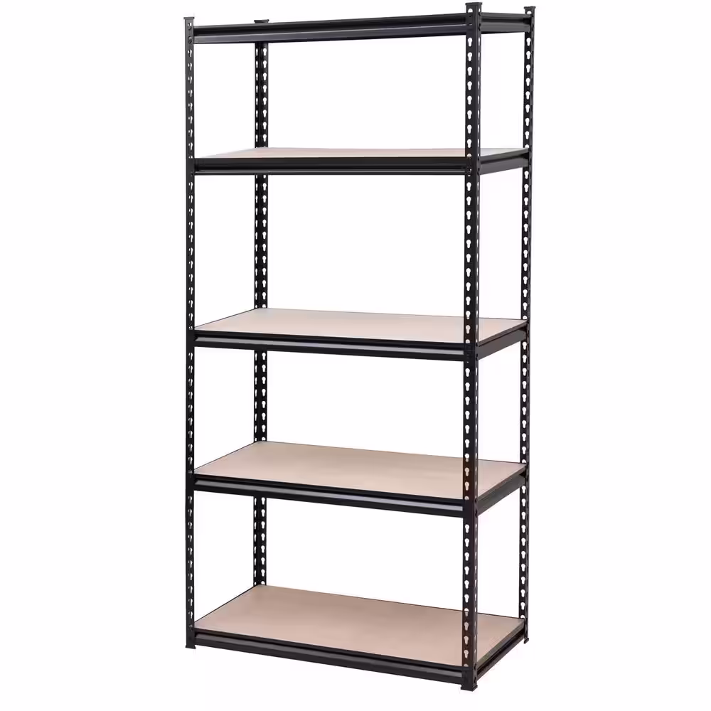 None Black 5-Tier Boltless Tier Height Adjustable Steel Frame Garage Storage Rack Shelving Units (42