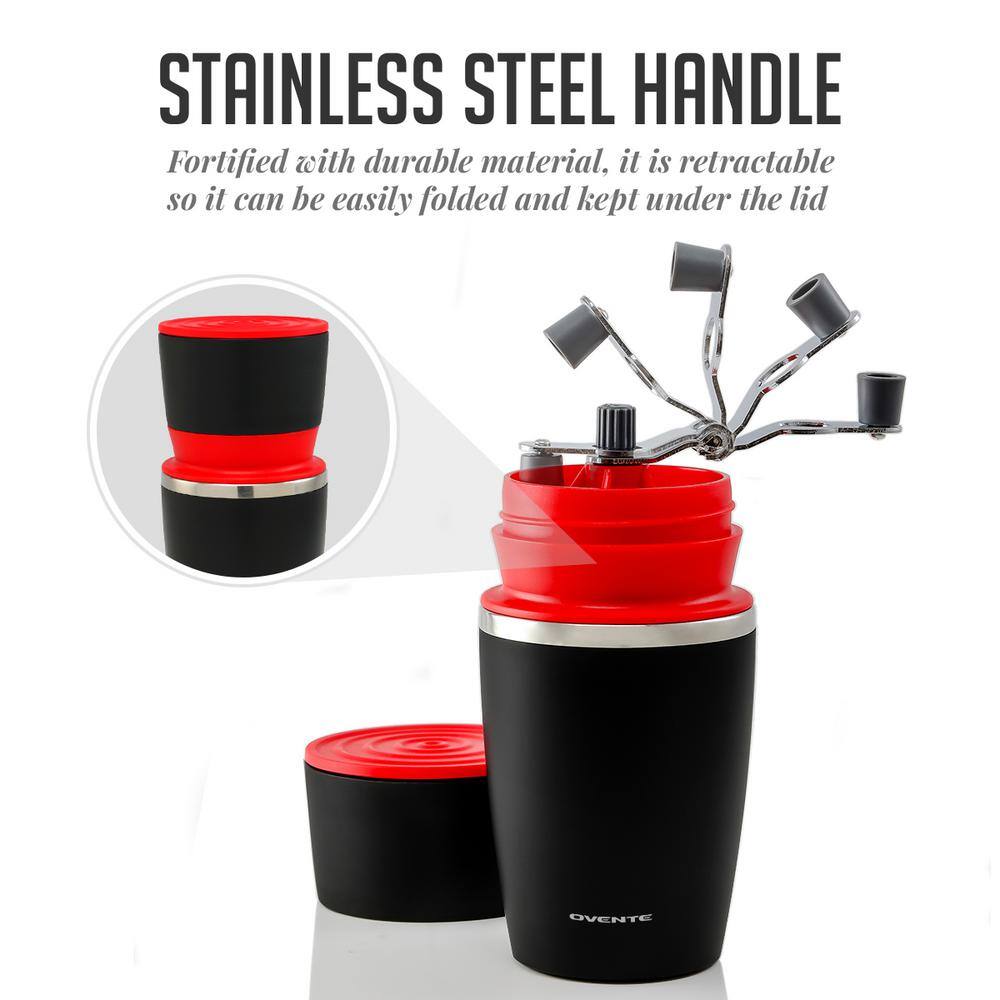 OVENTE Single Serve Red Coffee Grinder, 2-in-1 Carafe Coffee Maker Machine, With Insulated Cup