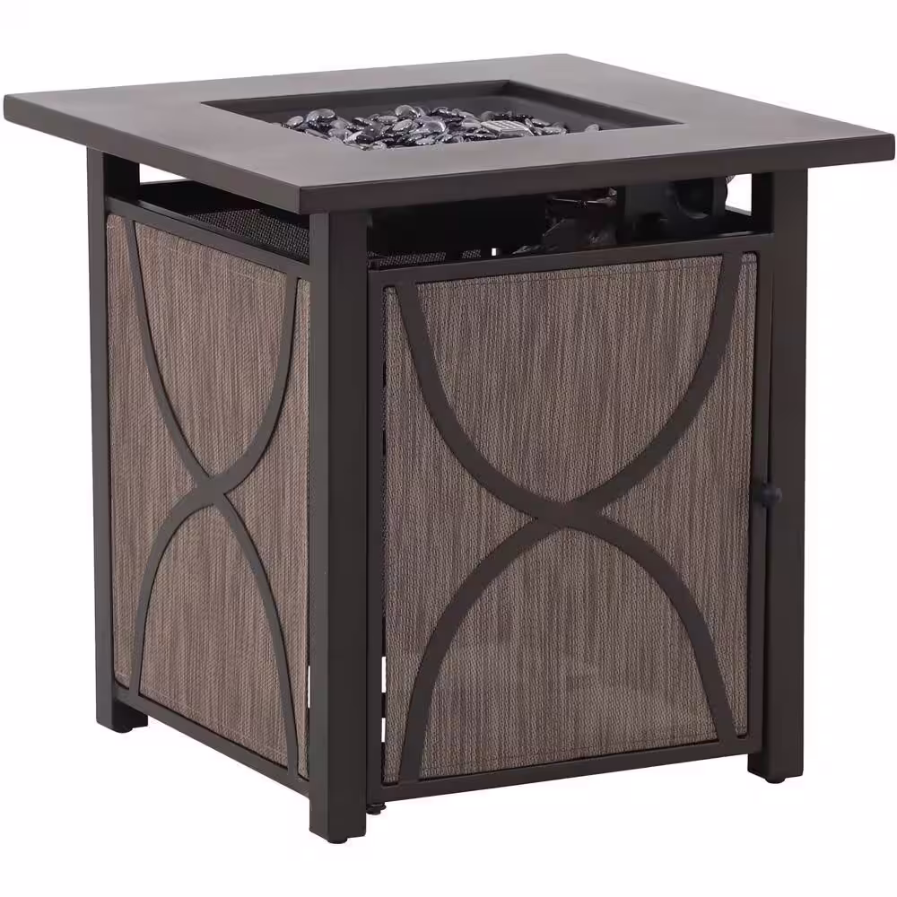 Hanover Heatside 40,000 BTU Tile-Top Gas Fire Pit Table with Burner Cover and Fire Glass