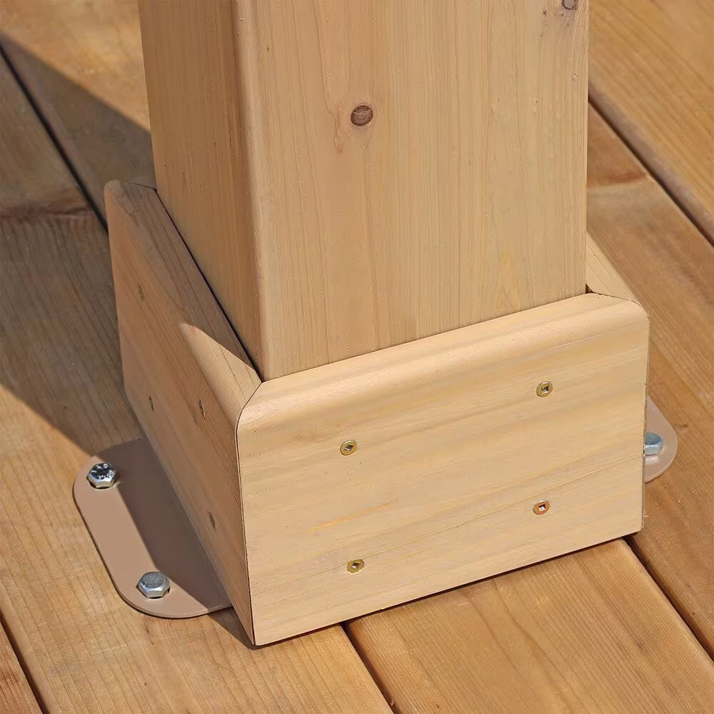 Yardistry Professionally Installed Meridian 12 ft. x 12 ft. Cedar Shade Gazebo with a 12 ft. Bar Counter and Brown Aluminum Roof