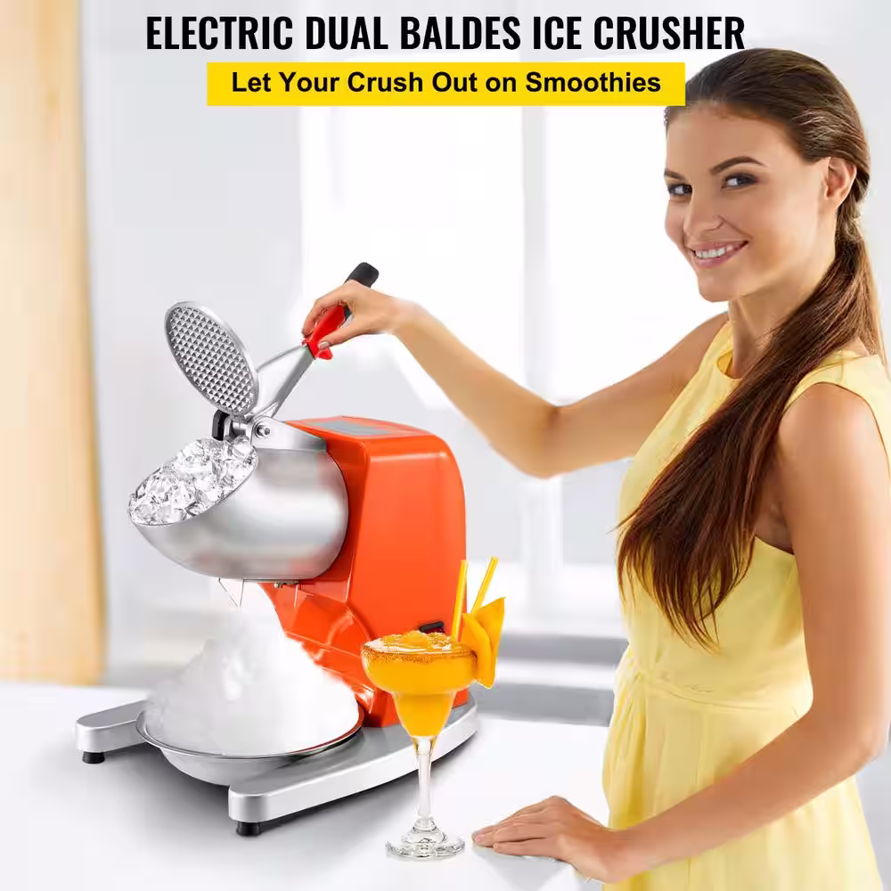 VEVOR 150 oz. Capacity Electric Ice Shaver Crusher 1450 RPM Snow Cone Machine 210 LB/H Orange Shaved Ice Machine, 300 W