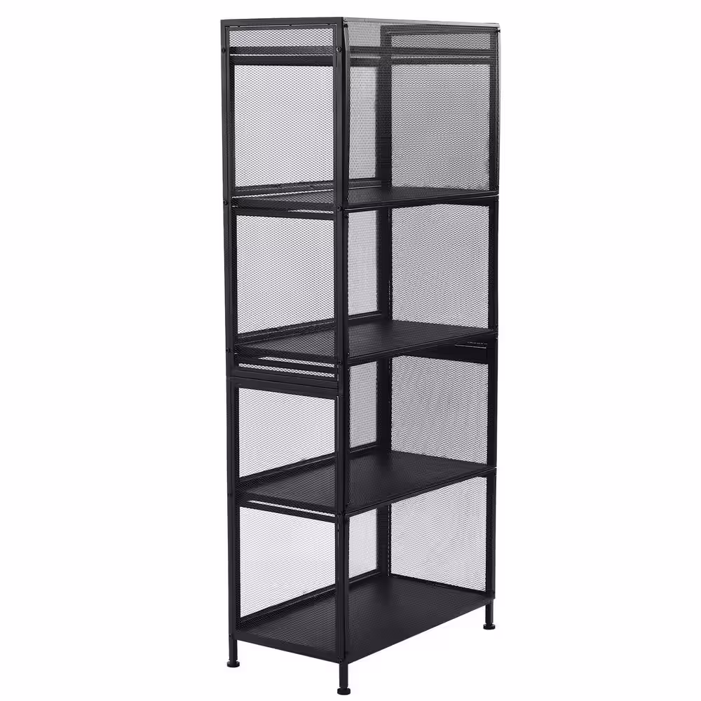 None Black 5-Tire Metal Shelving Unit MDF. Shelves Storage Cabinet 12.6 in. W x 55.7 in. H x 23.6 D