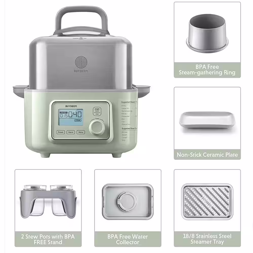 BUYDEEM 5-Qt Stainless Steel Electric Food Steamer with Auto Power-Off Protection