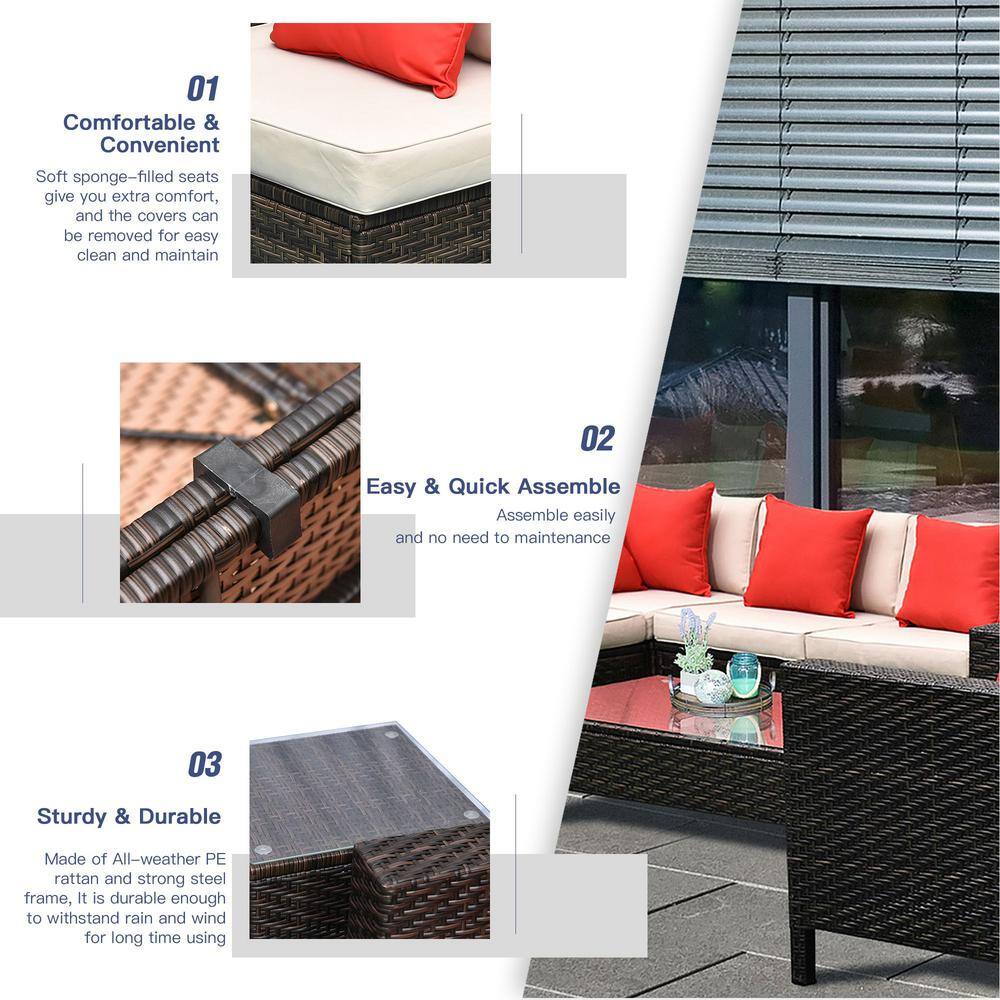 Outsunny 9-Piece Aluminum Plastic Rattan Patio Conversation Set with Beige Cushions