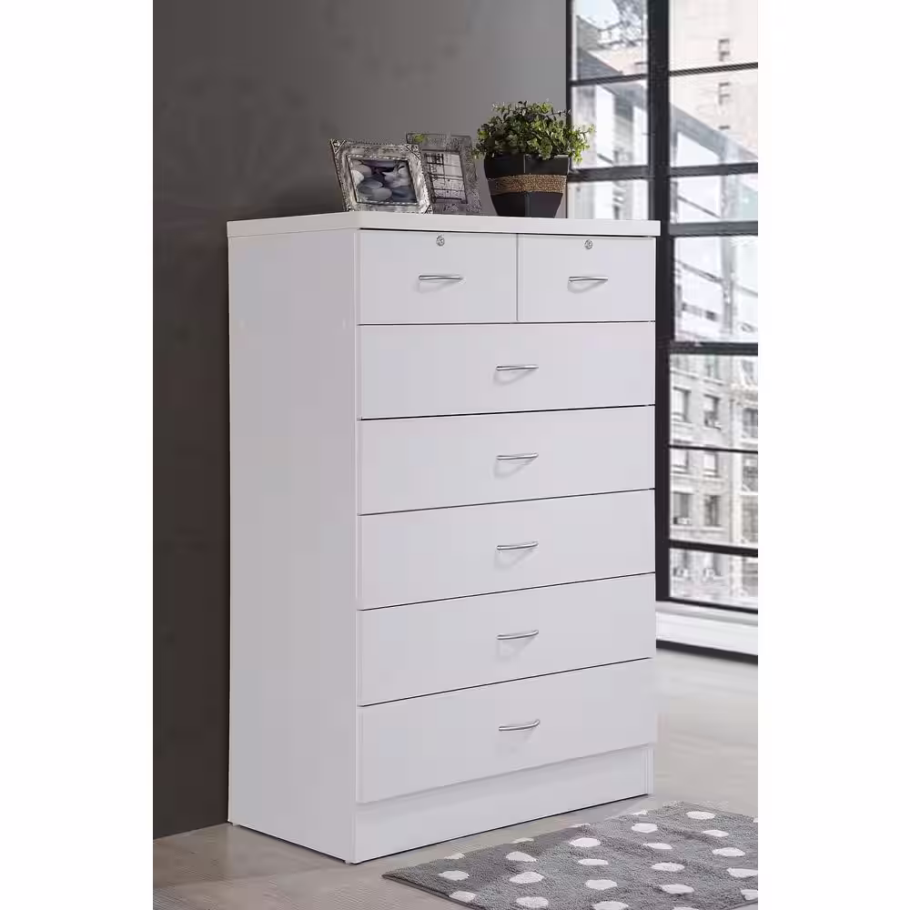 HODEDAH 7-Drawer 48 in. H x 31.5 in. W x 18 in. D Chest of Drawer in White