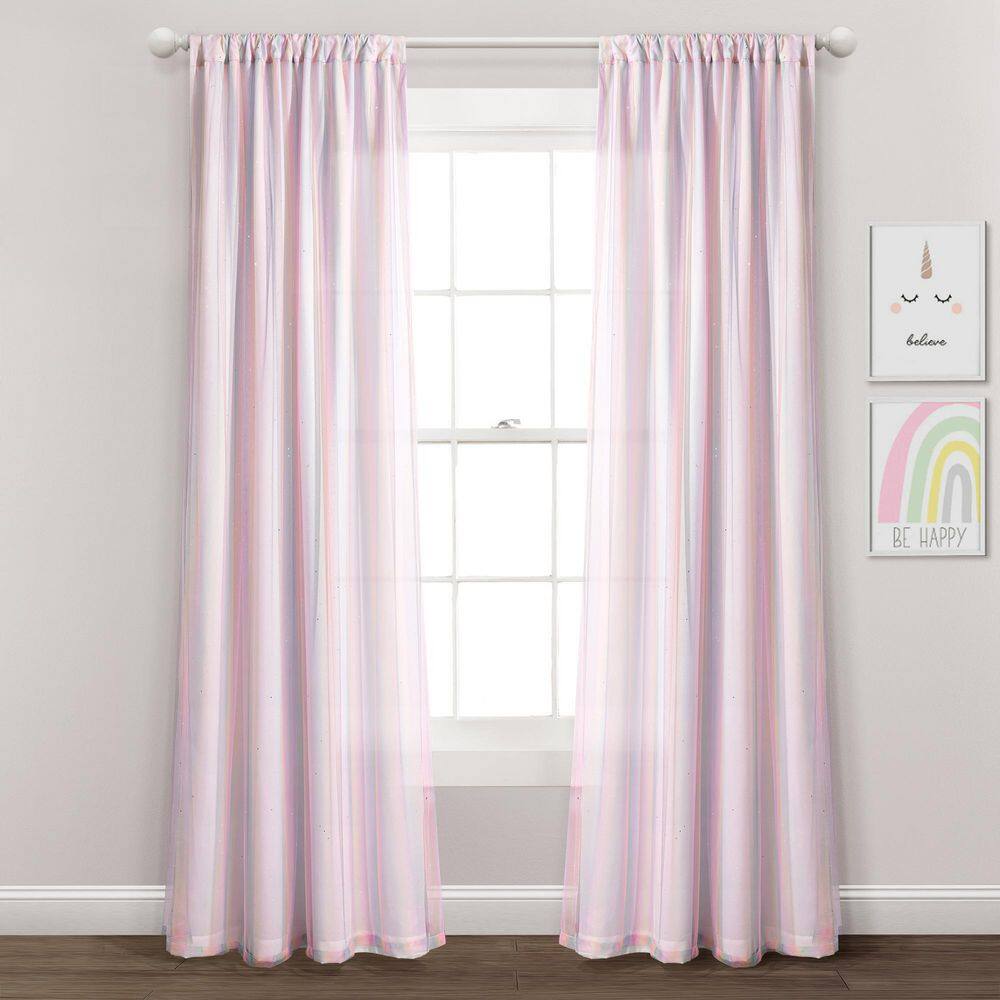 None Rainbow 38 in. W x 84 in. L Sheer Rod Pocket With Lining Window Curtain Panel Rainbow/White Single