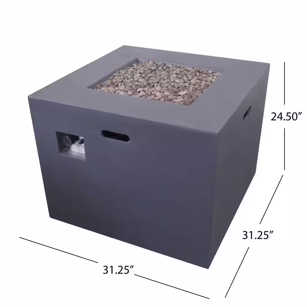 Noble House Zachary 31 in. x 24.5 in. Square Concrete Propane Fire Pit in Dark Gray