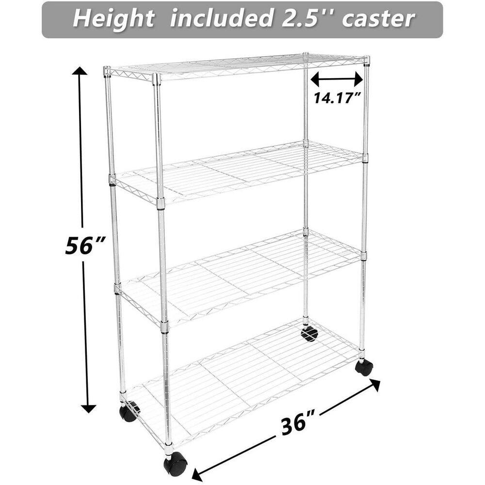 None 4-Tier Steel Wire Shelving Unit in Chrome (36 in. L x 14 in. W x 54 in. H)