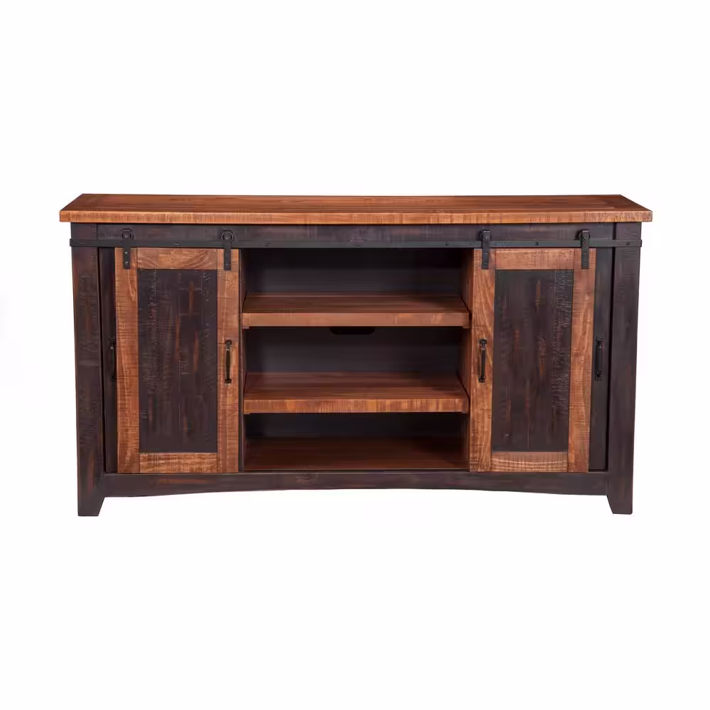 Martin Svensson Home Santa Fe Antique Black and Age Distressed Pine Metal TV Stand Fits TVs Up to 70 in. with Cable Management
