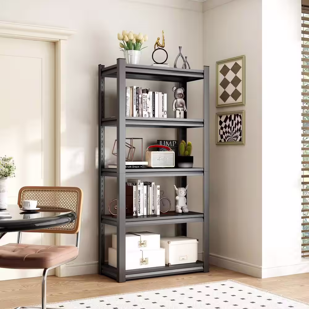 None Black Heavy-Duty 5-Tier Steel Shelving Unit (31.5 in. W x 63 in. H x 15.7 in. D)