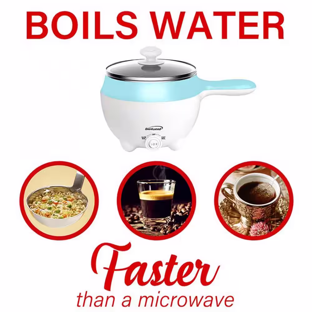 Brentwood Stainless Steel 1.6 qt. Blue Electric Hot Pot Cooker and Food Steamer