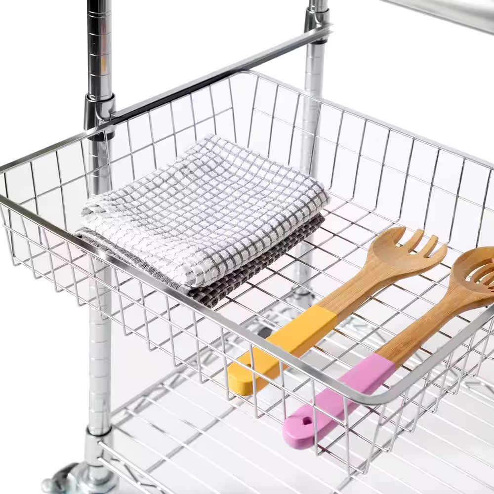 Seville Classics Stainless Steel Kitchen Cart with Basket