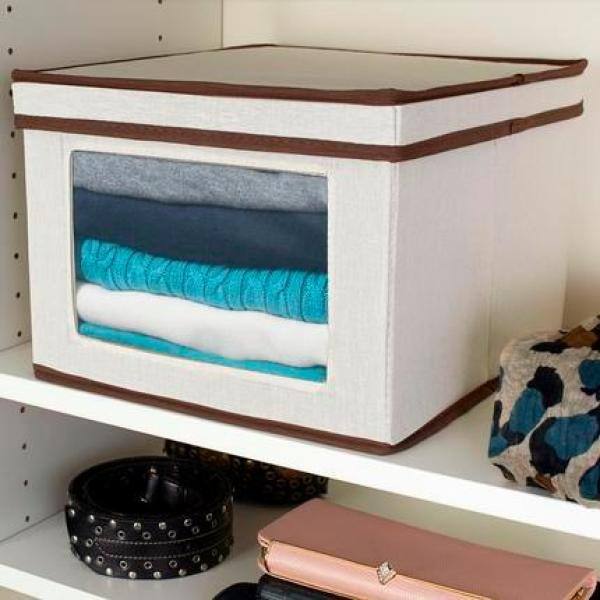 HOUSEHOLD ESSENTIALS 8.5 in. H x 12.25 in. W x 13.25 in. D Off White Canvas Cube Storage Bin