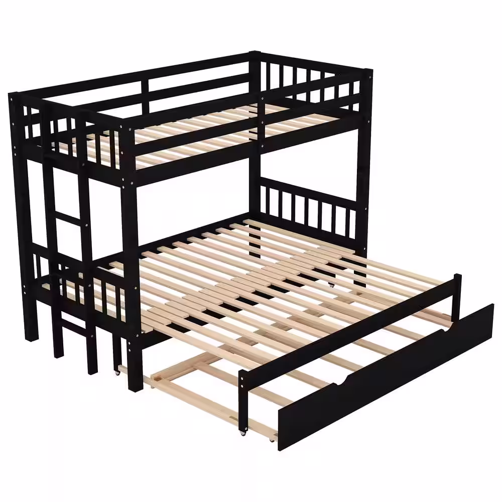 Harper & Bright Designs Espresso Twin Over Twin/King Bunk Bed with Trundle