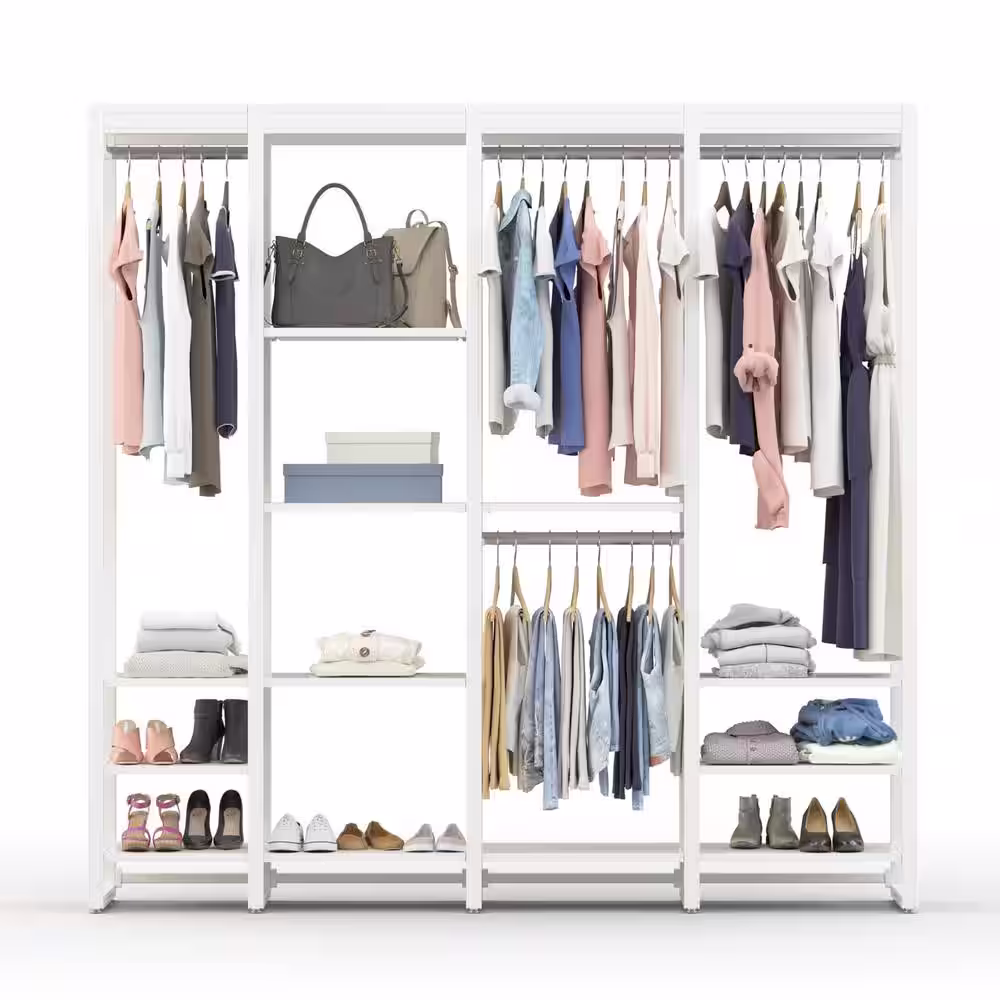 CLOSETS By LIBERTY 84 in. W White Adjustable Wood Closet System with 13-Shelves and 4-Rods