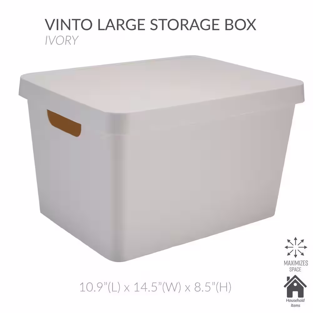 SIMPLIFY 8.58 in. H x 14.57 in. W x 10.91 in. D Beige Plastic Cube Storage Bin