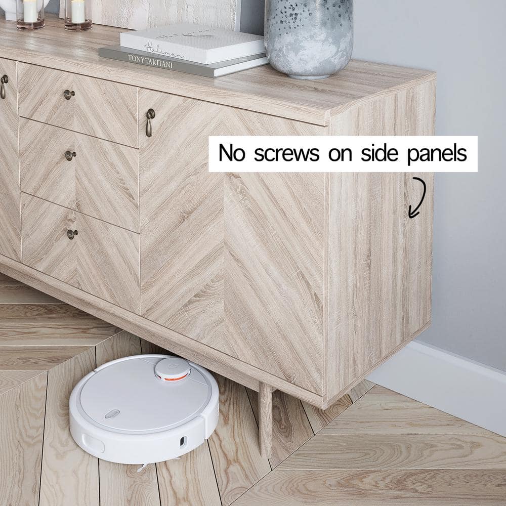 None Scandi Beige Herringbone style Sideboard with 3-Drawers