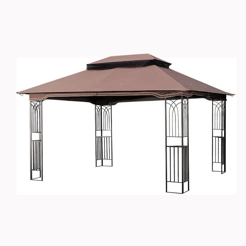 None Patio 13 ft. x 10 ft. Brown Garden Canopy Gazebo with Ventilated Double Roof And Mosquito net