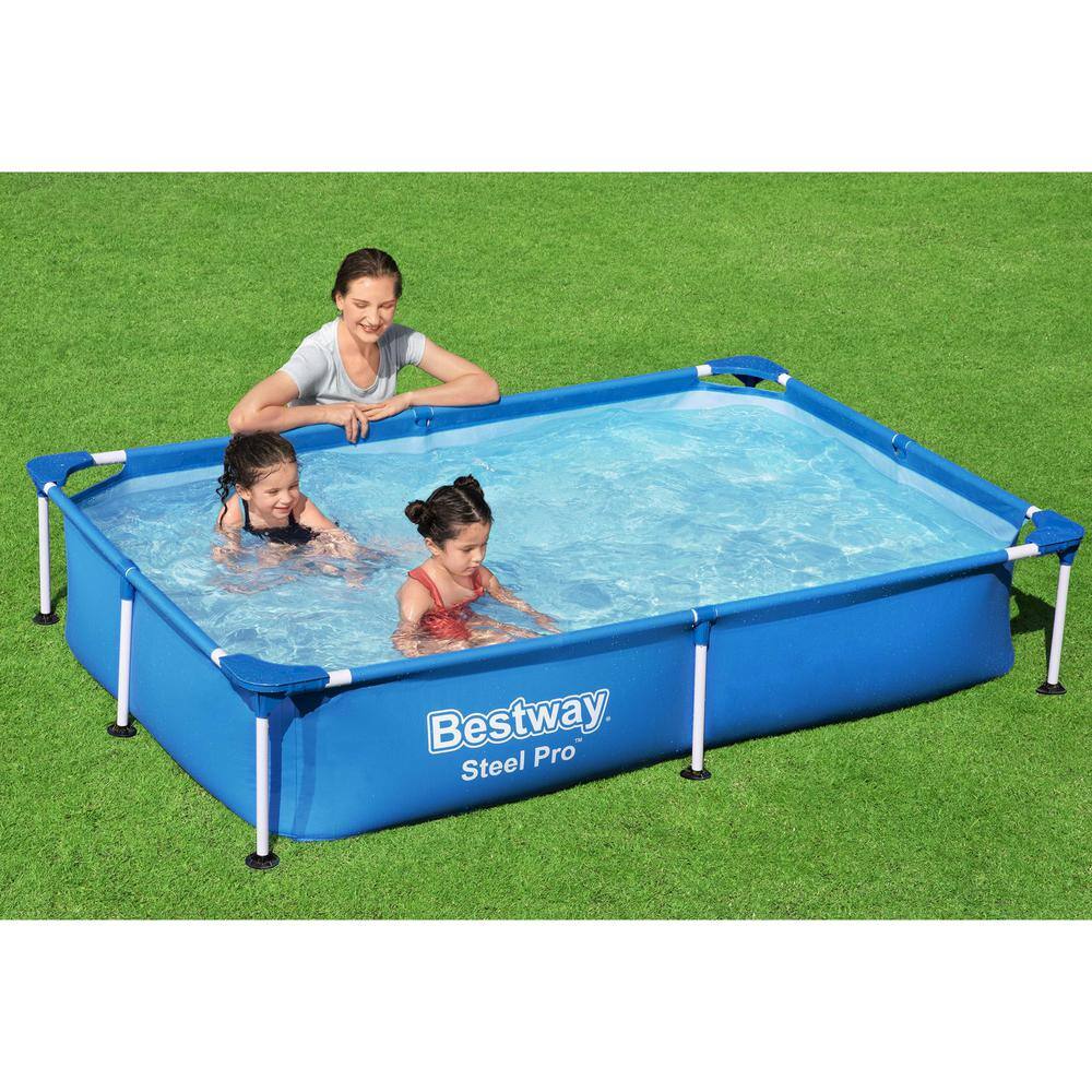 Bestway Pro 87 in. x 59 in. Rectangular 17 in. Deep Metal Frame Above Ground Pool