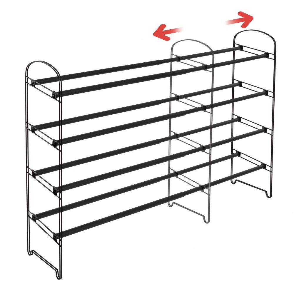Seville Classics 28.9 in. H 4-Tier 30-Pair Black Expandable Non-Slip Metal Frame Shoe Rack