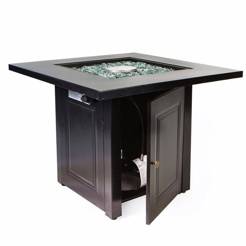 Barton 30 in. x 29 in. Square Aluminum Propane Fire Pit with Fire Glass and Weather Cover