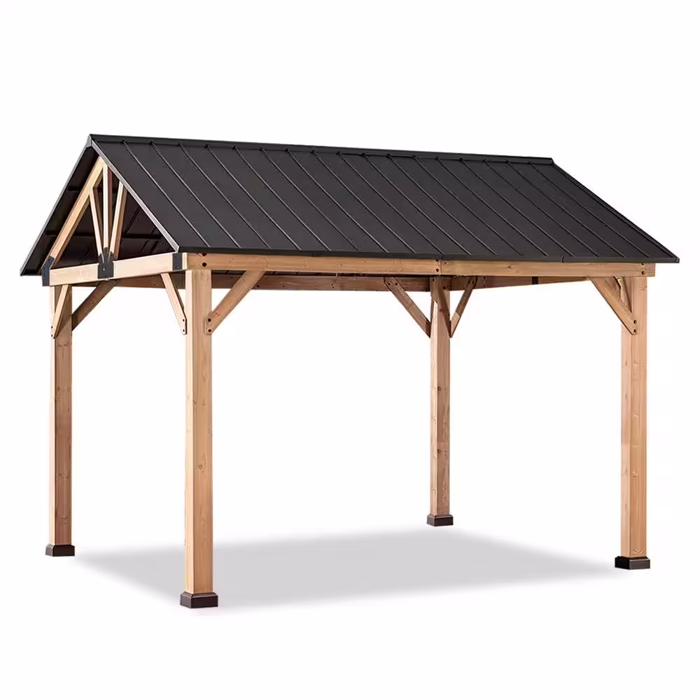 CoastShade 11 ft. x 13 ft. Solid Wood Patio Gazebo Garden Gazebos Cedar Frame and Steel Hardtop