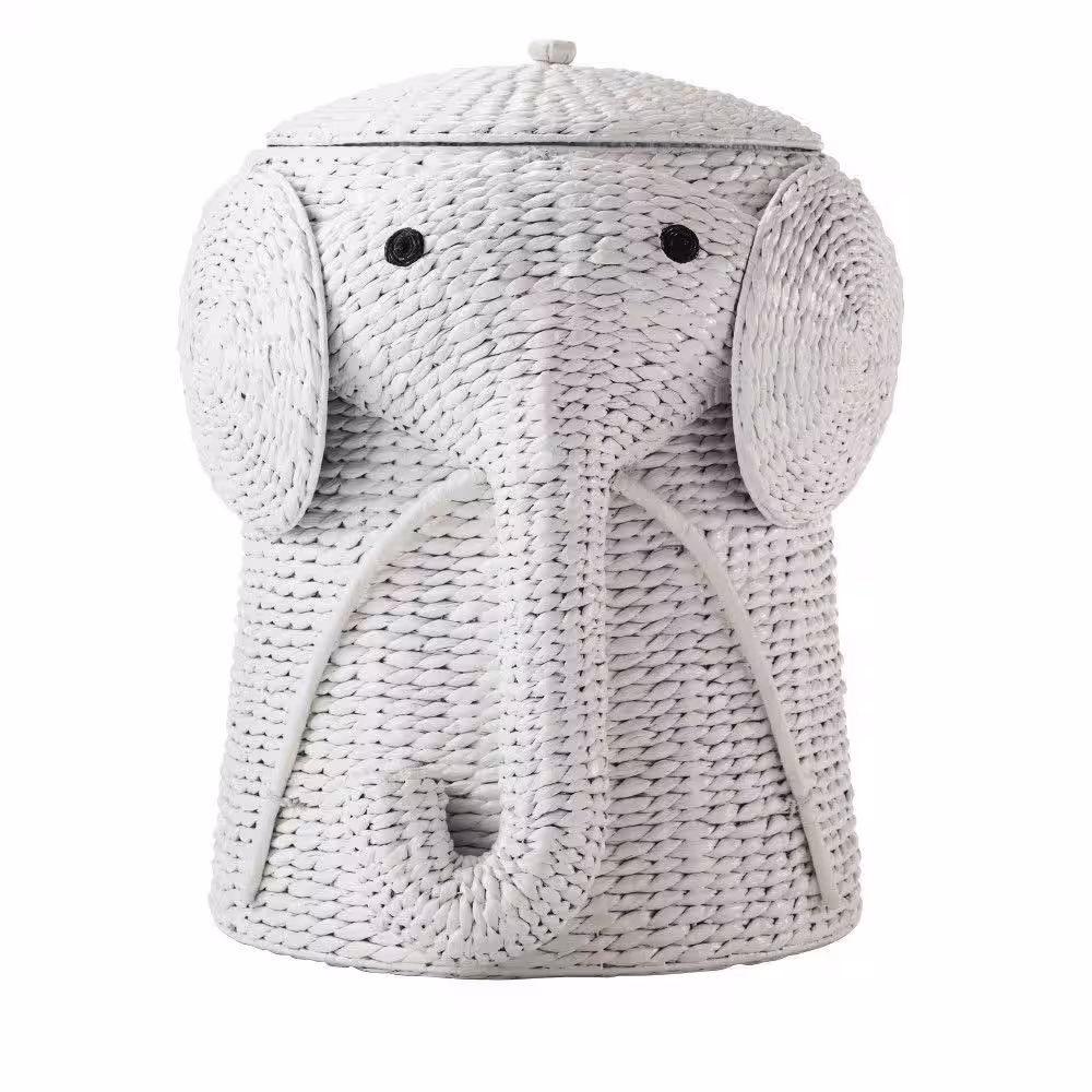 Home Decorators Collection Elephant White Woven Basket with Lid (18