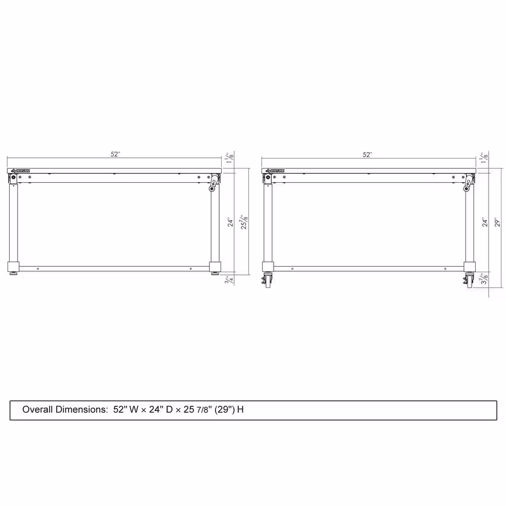 Husky Two Pack 52 in. and 62 in. Adjustable Height Work Tables with Solid Wood Tops in Black