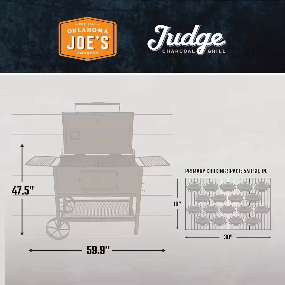 OKLAHOMA JOE'S Judge Charcoal Smoker Grill in Black with 540 sq. in. Cooking Space