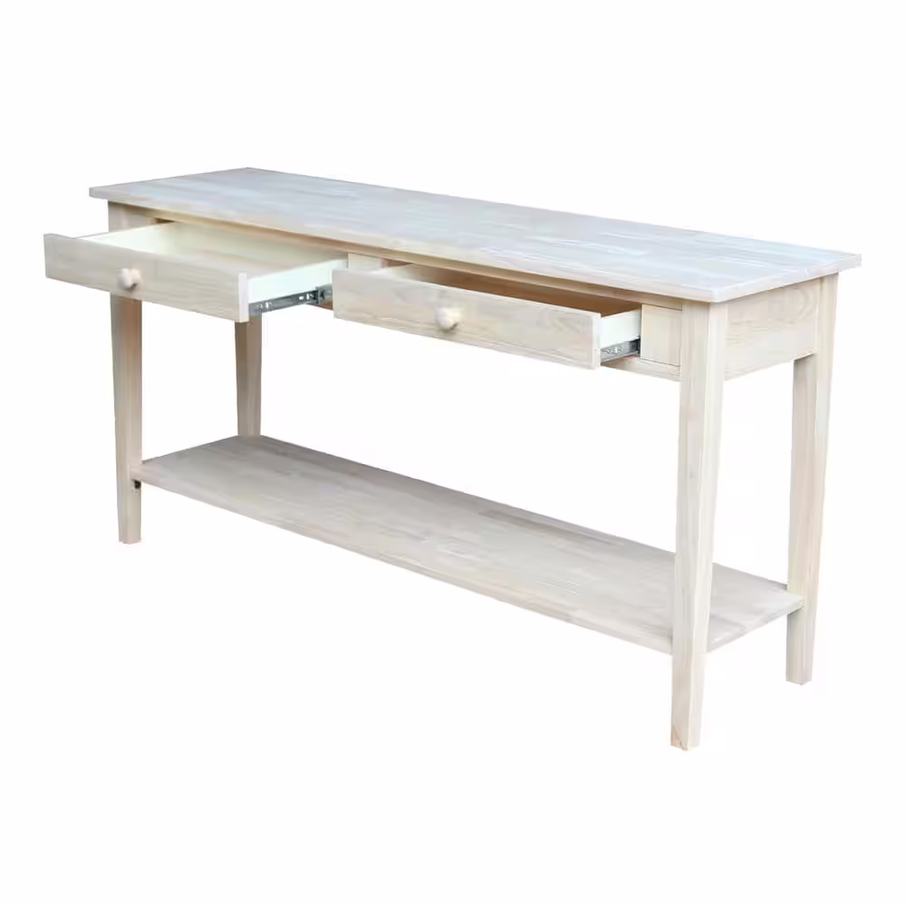 International Concepts Spencer 60 in. Unfinished Standard Rectangle Wood Console Table with Drawers
