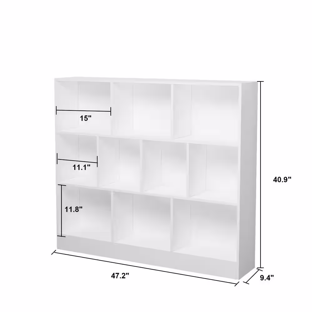 FUFU&GAGA 47.2 in. W x 40.9 in. H White Wooden 10-Shelf Freestanding Standard Bookcase Display Bookshelf With Cubes