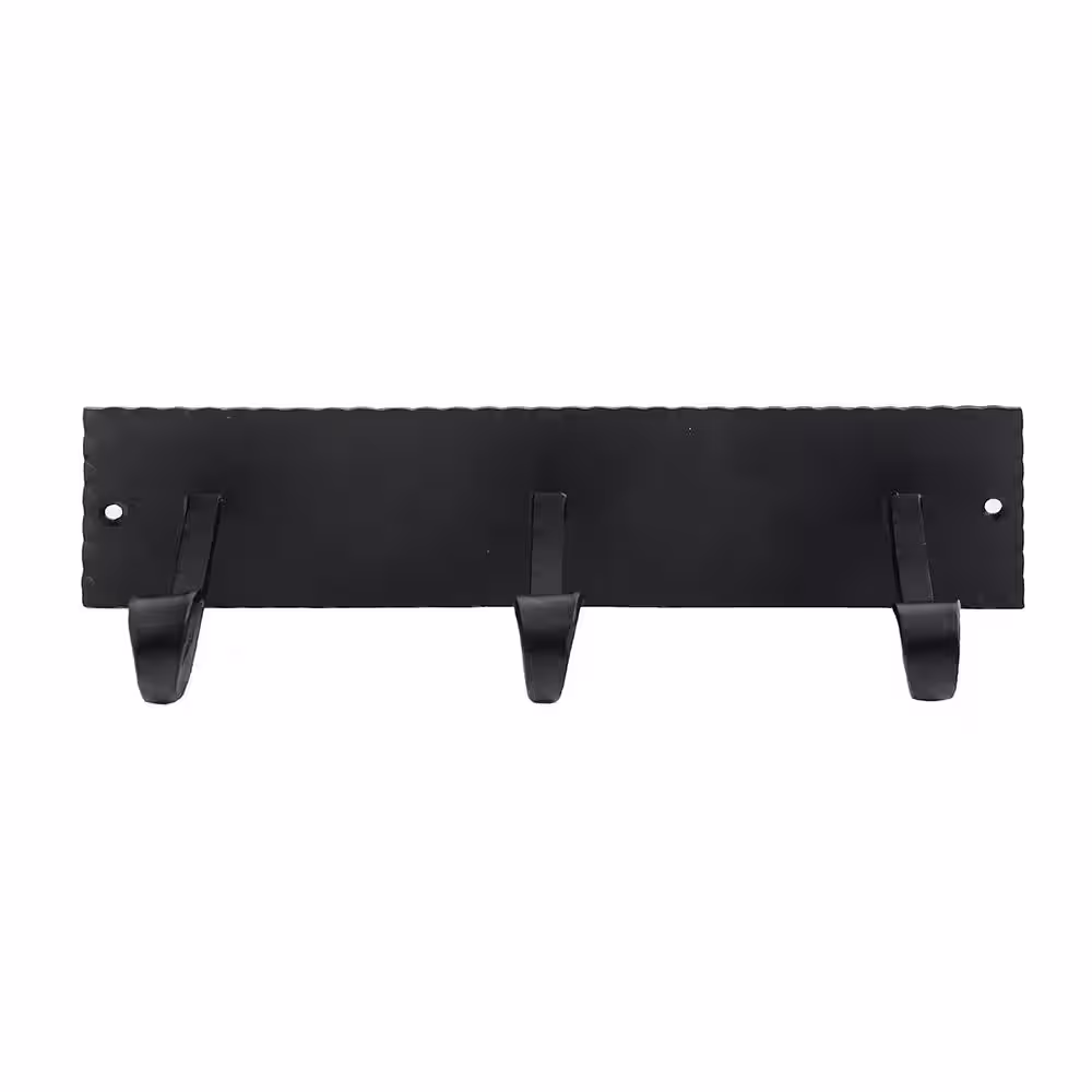 ACHLA DESIGNS 12.25 in. W x 4.25 in. H Black Powdercoat Finish LodgeTriple Hook Shelf Bracket with Multiple Hooks