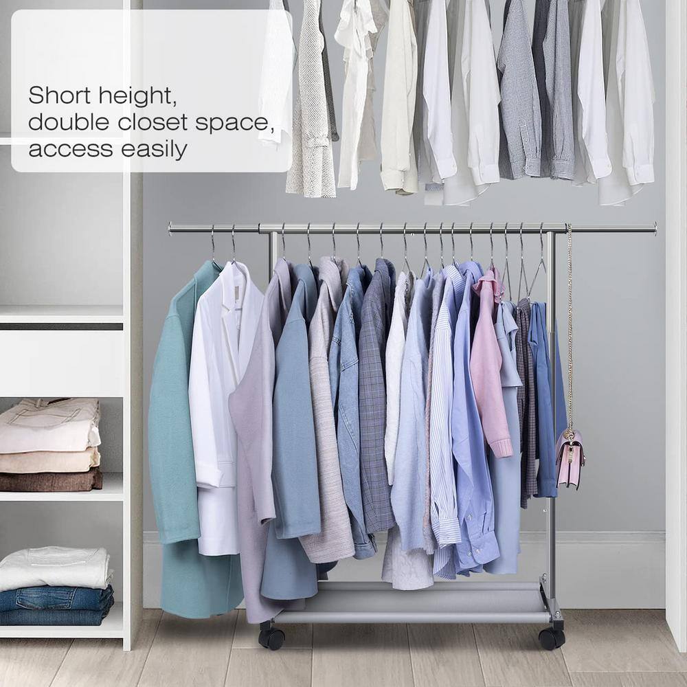 None Silver Metal Garment Clothes Rack with Shelve 48 in. W x 40 in. H