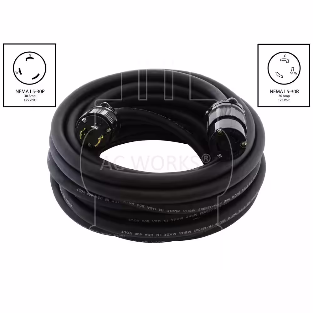 AC WORKS 25 ft. Soow 8-Gauge Nema L5-30 125-Volt 30 Amp Super-Duty Outdoor Rubber Extension Cord