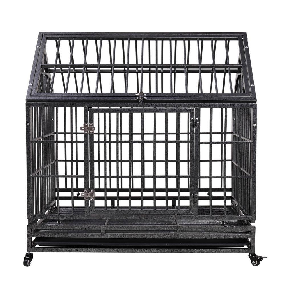 None Heavy-Duty Metal Dog Kennel with 4 Wheels