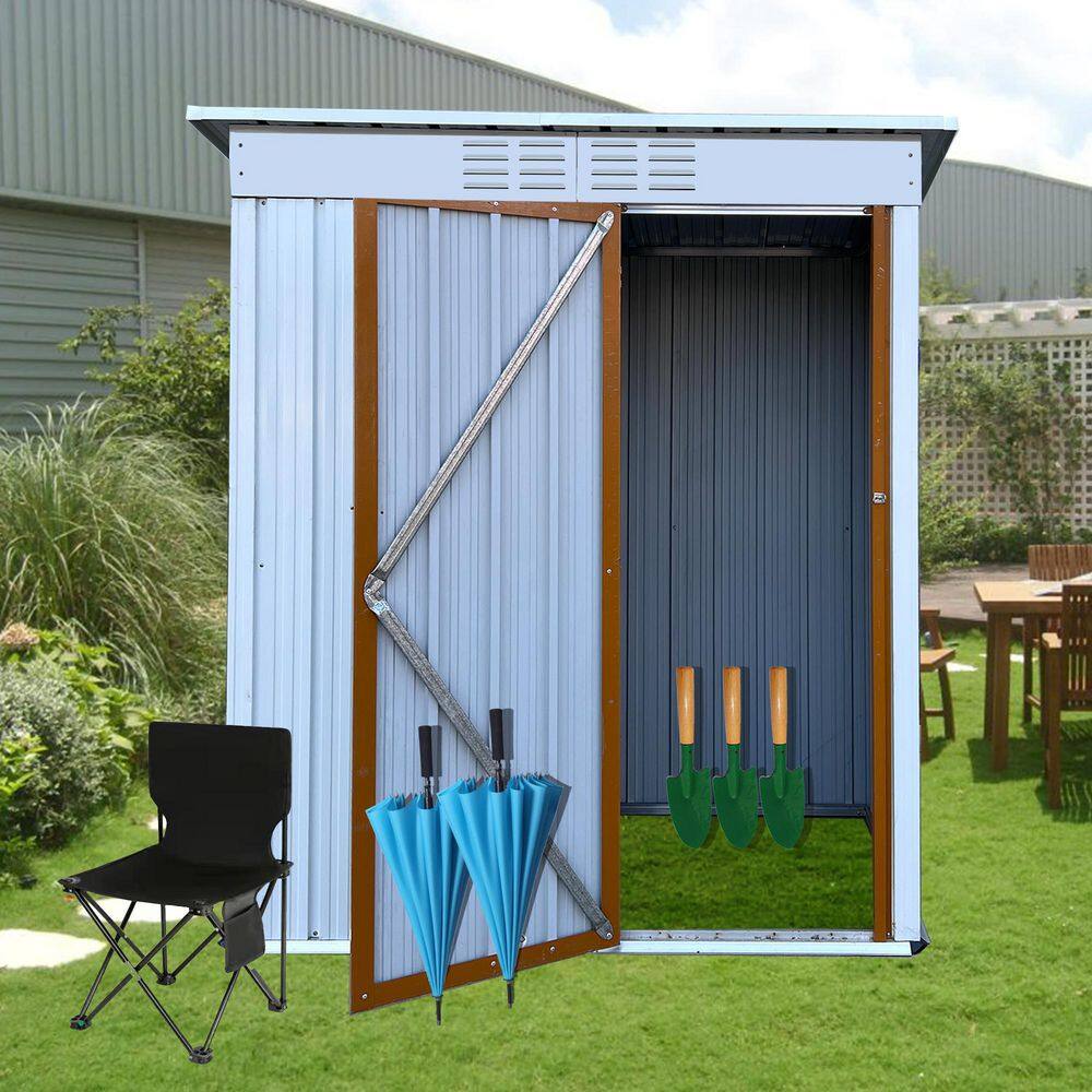 None 5 ft. W x 3 ft. D Metal Outdoor Storage Shed (15 sq. ft.) in White and Brown
