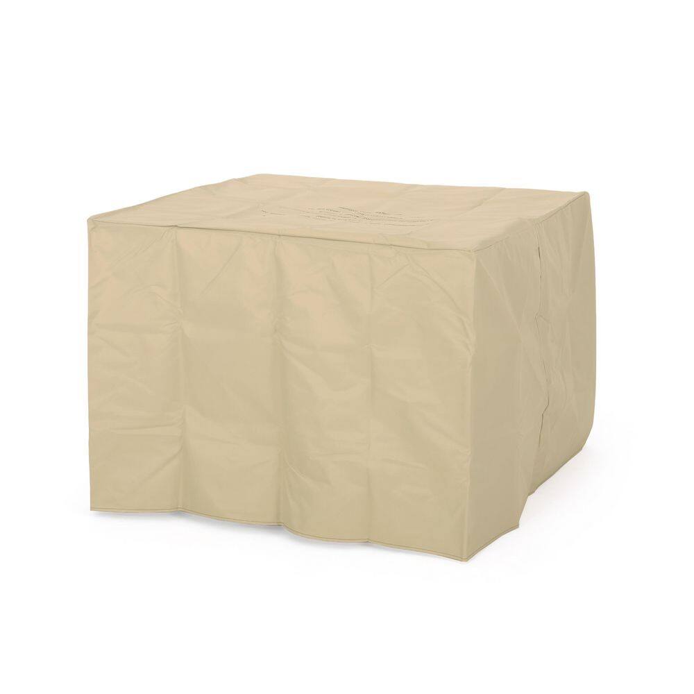 Noble House Clyde 32 in. x 23 in. Square Concrete Propane Fire Pit in Natural Wood