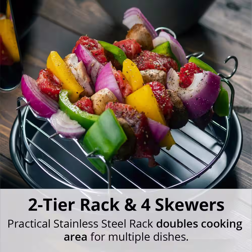 ARIA 5Qt Teflon-Free Premium Ceramic Air Fryer with 2-Tier Stainless Steel Rack, Baking Pan, Skewers and Extended Recipe Book