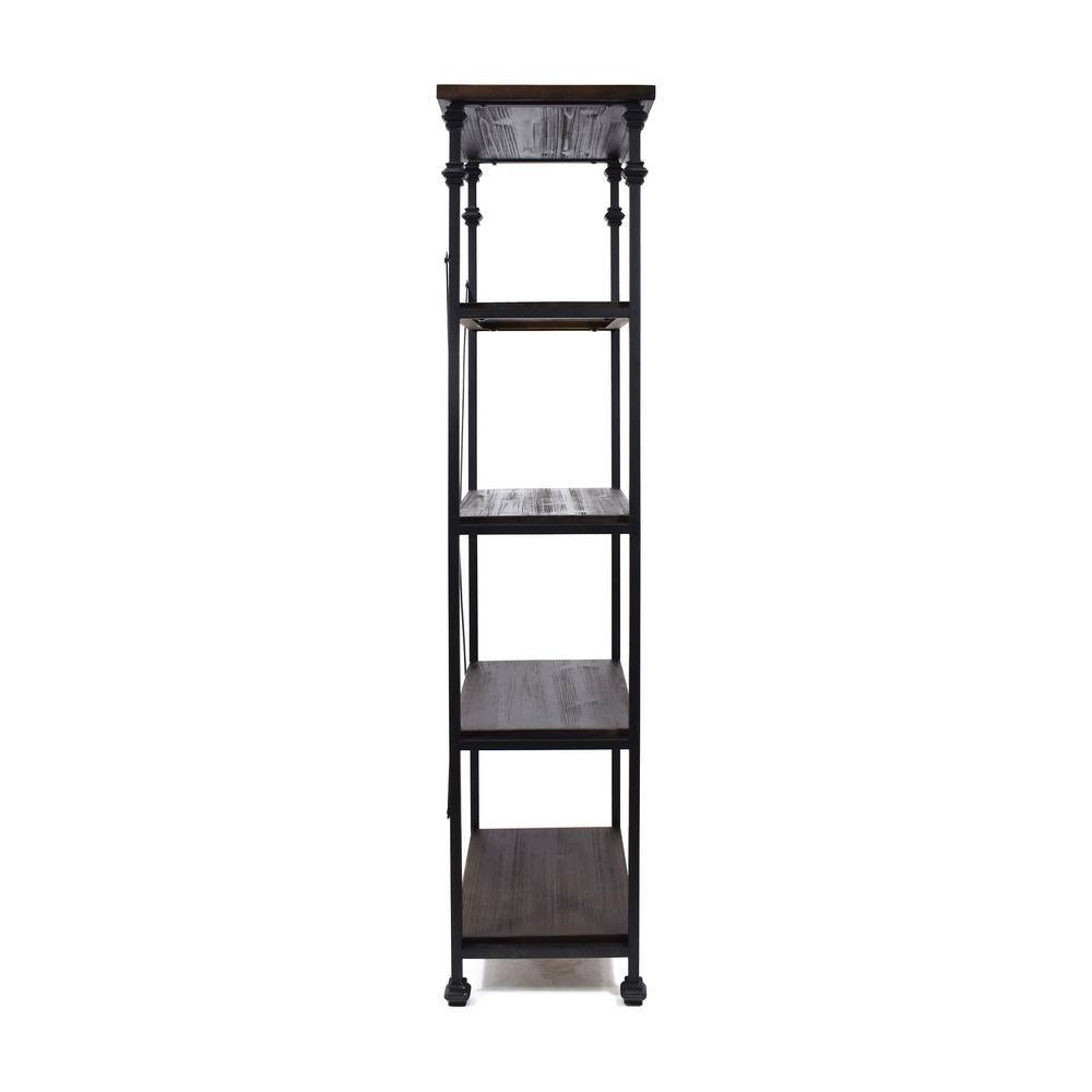 Noble House Hampden Black and Dark Walnut 4-Shelf Etagere Book Case