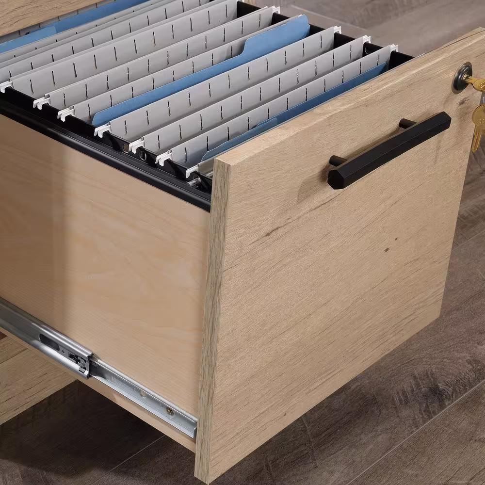 SAUDER Aspen Post 65.118 in. Prime Oak Engineered Wood L-Shaped Desk