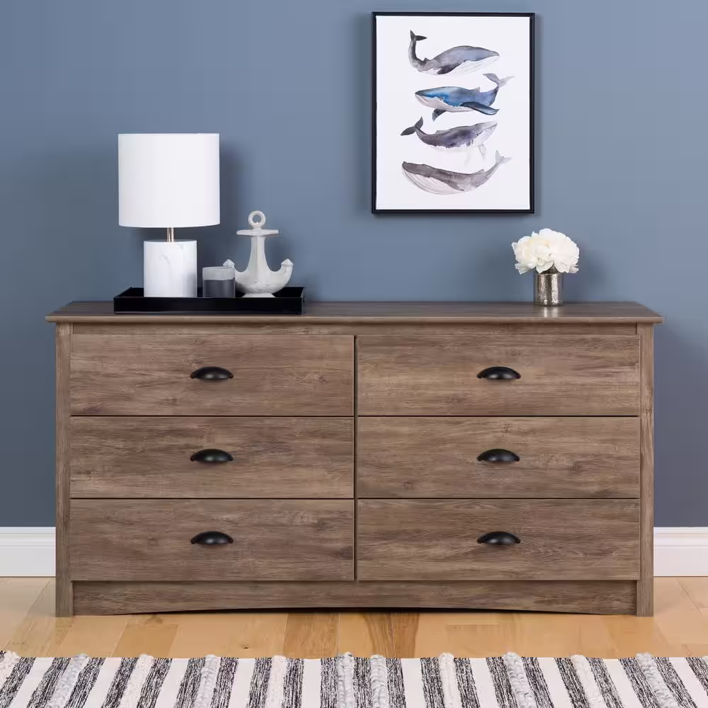 Prepac Salt Spring 6-Drawer Drifted Gray Dresser