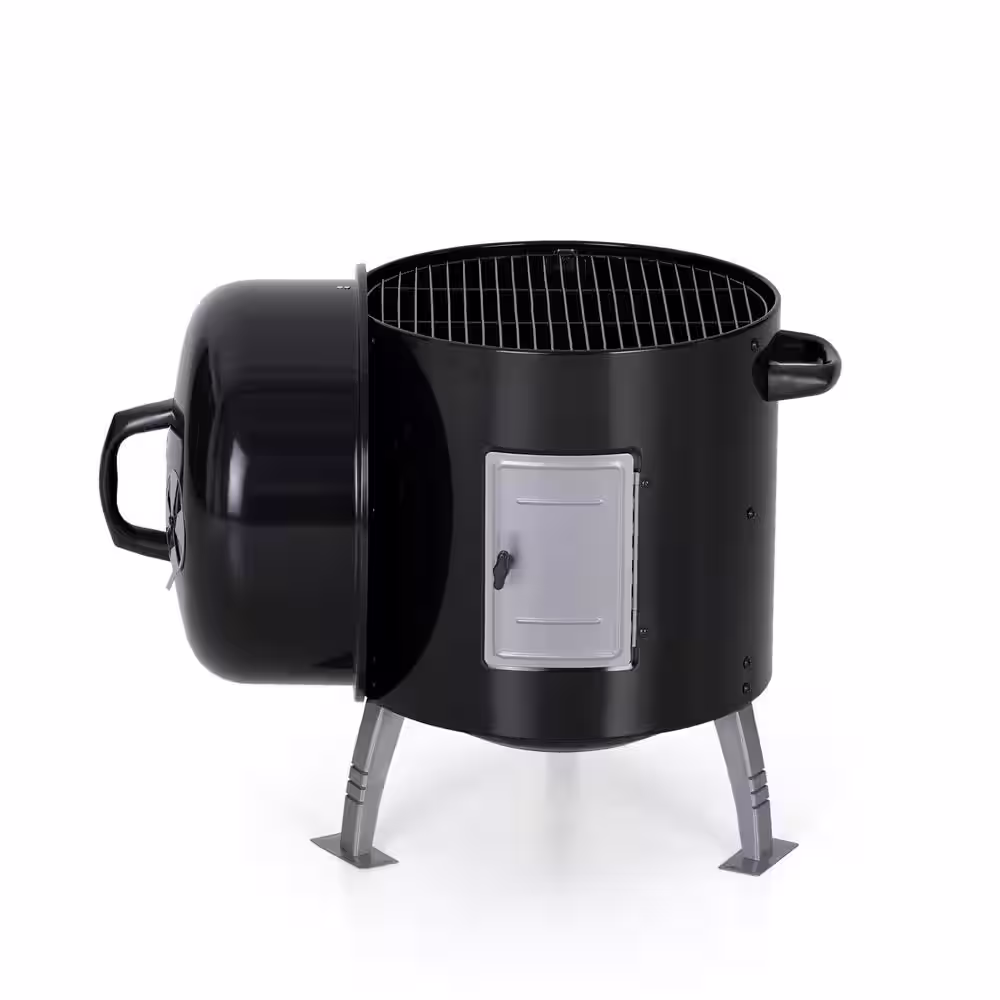 None 17 in. Charcoal Smoker in Black with Cover and Built-In Thermometer