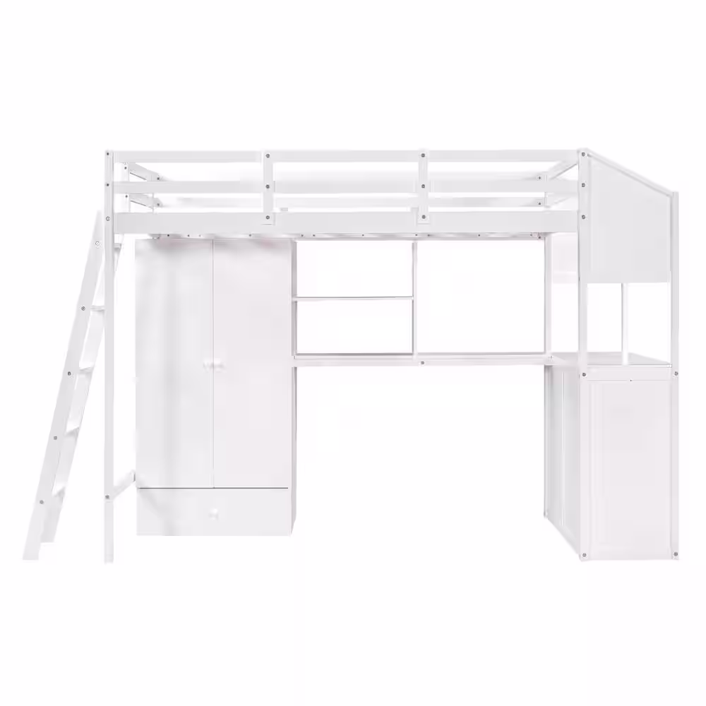 Harper & Bright Designs White Twin Loft Bed with Wardrobe, 7-Drawers and Attached Desk with Shelves