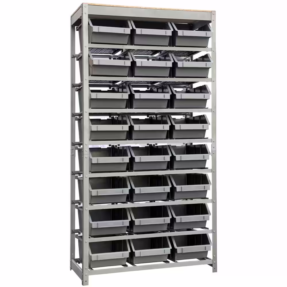 None Gray 8-Tier Botless Bin Storage System Garage Storage Rack (24 Plastic Bins in 8 Tier)